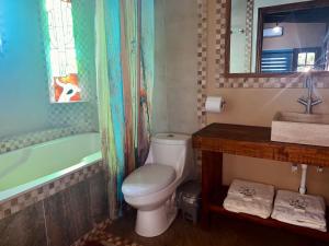 ein Badezimmer mit einem WC, einem Waschbecken und einer Badewanne in der Unterkunft Finca el Péndulo in Tepatitlán
