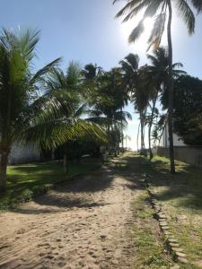 eine unbefestigte Straße mit Palmen am Strand in der Unterkunft Portoparadise - Mandakaru Residence Flat 10 in Porto De Galinhas