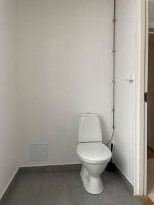 a bathroom with a white toilet in a room at Timrå Farmhouse in Timrå