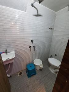 ein Bad mit einem WC und einem Waschbecken in der Unterkunft Shridham Homestay in Ujjain