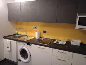 a kitchen with a sink and a washing machine at Maison Saragozza in Bologna