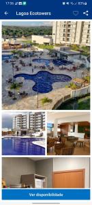 un collage de quatre photos d'une piscine dans l'établissement Lagoa Ecotawer, à Caldas Novas