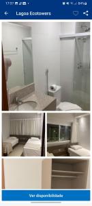 un collage de deux photos d'une salle de bains dans l'établissement Lagoa Ecotawer, à Caldas Novas