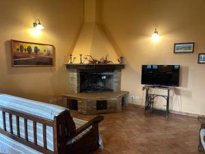 un soggiorno con camino e TV a schermo piatto di Agriturismo S. Eurosia a Montalcino