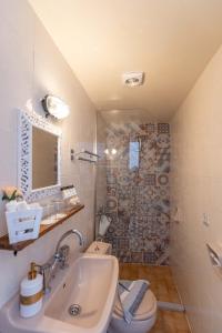 a bathroom with a sink and a toilet and a shower at mascot traditional guest house in Rhodes Town