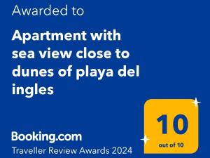 Certificate, award, sign, o iba pang document na naka-display sa Apartment with sea view close to dunes of playa del ingles