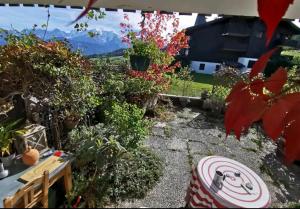 Blick auf einen Garten mit Pflanzen und Blumen in der Unterkunft La terrasse du mont Blanc in Cordon