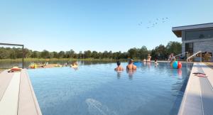 a group of people in a swimming pool at 4BR Entire private modern cottage - Hilltop view in Huntsville