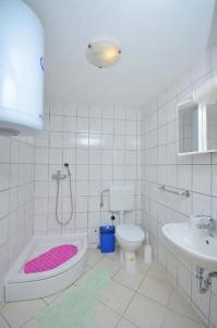 Un baño con inodoro, lavabo y ducha. en Apartments Mira, en Starigrad-Paklenica 55 fotos más