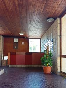 an empty waiting room with a potted plant at Jitaku MAINE in Cagliari