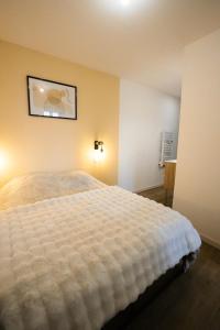 ein Schlafzimmer mit einem Bett und einem Bild an der Wand in der Unterkunft Appartement - Centre ville de Cambrai in Cambrai