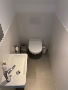 ein kleines Bad mit WC und Waschbecken in der Unterkunft Apartment in Grinzing in Wien