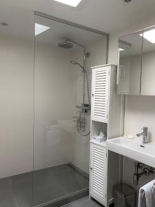 a bathroom with a shower and a sink at Apartment in Grinzing in Vienna