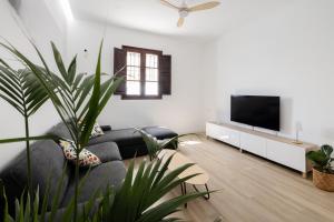 a living room with a couch and a tv at Piso de lujo en Tenerife La Cochera in Santa Cruz de Tenerife