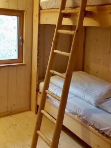 a ladder to a bunk bed in a tiny house at Berg-Chalet im Glamping-Paradies auf dem Dengler Hof in Hohenberg an der Eger