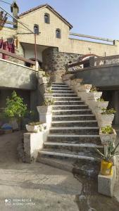 a set of stone stairs in front of a building at Villa de campagne dans les hauteurs, vue panoramique sur mer in Ghazaouet