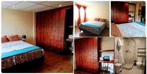 três imagens diferentes de um quarto com duas camas e um quarto em Casa de Huéspedes Tu Parada en Cuenca em Cuenca