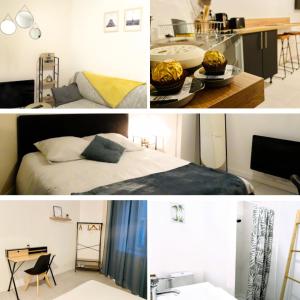 a collage of photos of a kitchen and a bedroom at Appartement Ferrero in Angoulême