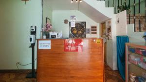 a wooden counter in a room with at Lauriens Hotel Tagaytay in Tagaytay