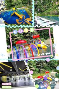 eine Collage mit Bildern eines Wasserparks in der Unterkunft Ipoh cove 米奇黑白家庭 in Ipoh