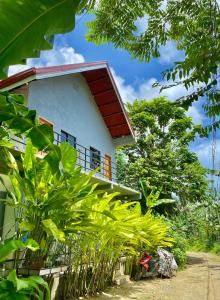 a white building with a red roof and some plants at RedDot Guest House in General Luna