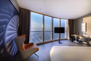 a hotel room with a view of a room at Atour Hotel Zhongshan Ancient Town Huayi Plaza in Zhongshan