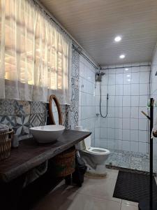 a bathroom with a sink and a toilet in it at Jicote finca de ecoturismo in Cartago