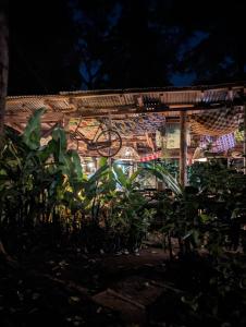 a house with a bike parked in front of it at Backyard Moshi Eco Bungalows in Moshi