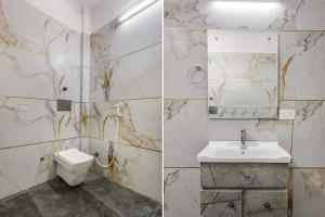 - deux photos d'une salle de bains avec toilettes et lavabo dans l'établissement FabHotel Grihum, à Indirapuram