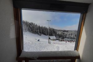 a view of a ski slope from a window at Ravna Planina in Pale