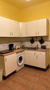 a kitchen with a sink and a washing machine at Mapi Apartment in Dresden