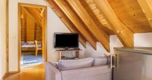 a living room with a couch and a television at Ferienwohnung Pfisterhof in Kirchzarten +4 photos