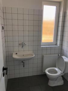 a bathroom with a toilet and a sink at UBYTOVNA SK Posázavan Poříčí nad Sázavou in Poříčí nad Sázavou