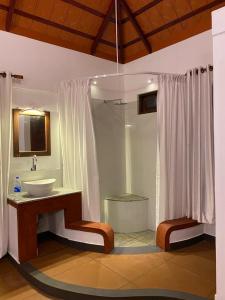 a bathroom with a sink and a shower at Les 3 Elephants in Cherai Beach