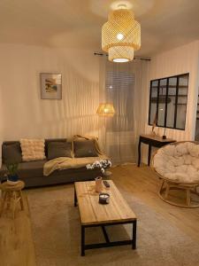 sala de estar con sofá y mesa en Charmant T3 à côté des Thermes en Luxeuil-les-Bains