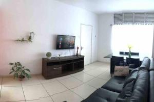 uma sala de estar com um sofá e uma televisão em Apartamento três quartos no centro do Recife no Recife