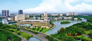 an aerial view of a city with a river and buildings at Scenic Valley With Free BreakFast, Free Massage, More Discount Supermarket in Ho Chi Minh City