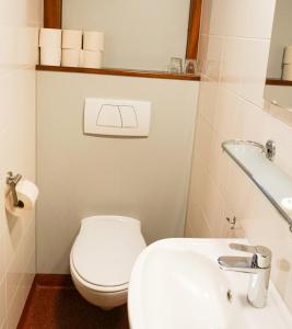 a bathroom with a toilet and a sink at Hotelboat Angeline in Amsterdam