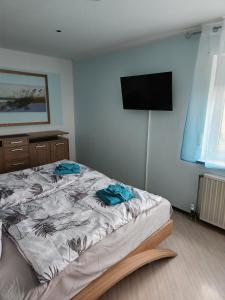 a bedroom with a bed and a flat screen tv at Ferienwohnung Metz in Waldberg
