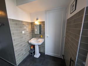 a bathroom with a sink and a mirror at Choisy-le-Roi : luxe olympique in Choisy-le-Roi