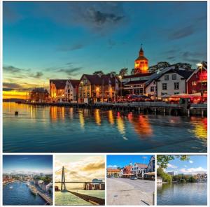 een collage van foto's van een stad en een rivier bij A Place To Stay Stavanger, apartment 2 in Stavanger