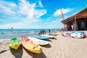 um grupo de caiaques numa praia junto ao oceano em Premier Fort Beach Hotel em Sveti Vlas