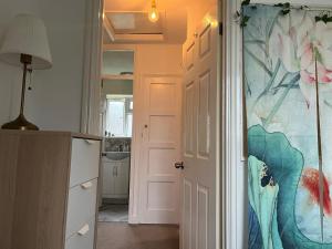 a hallway with a door with a painting on the wall at Single room in shared flat Valley Hill, Loughton in Loughton