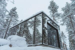 a glass house in the snow at Invisible Forest Lodge in Rovaniemi