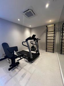 a gym with a treadmill and a exercise bike at TbiliSee Hotel in Tbilisi City