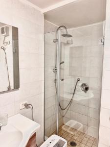 La salle de bains est pourvue d'une douche et d'un lavabo. dans l'établissement Santa Clara, à Naples