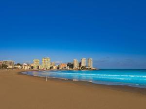 a view of a beach with a city in the background at Apartamentos Playa Oropesa 3000 in Oropesa del Mar