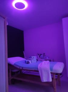 a room with a purple room with a hospital bed at chalet de Campagne avec option SPA - petit déj 