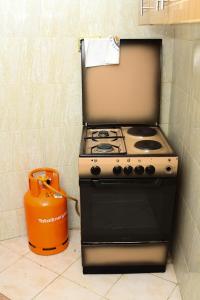 a stove in a kitchen next to a blender at Banana Hills Haven in Narok