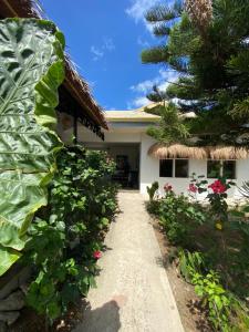 a walkway leading to a house with a palm tree at Wild Monkeys Hostel in Moalboal